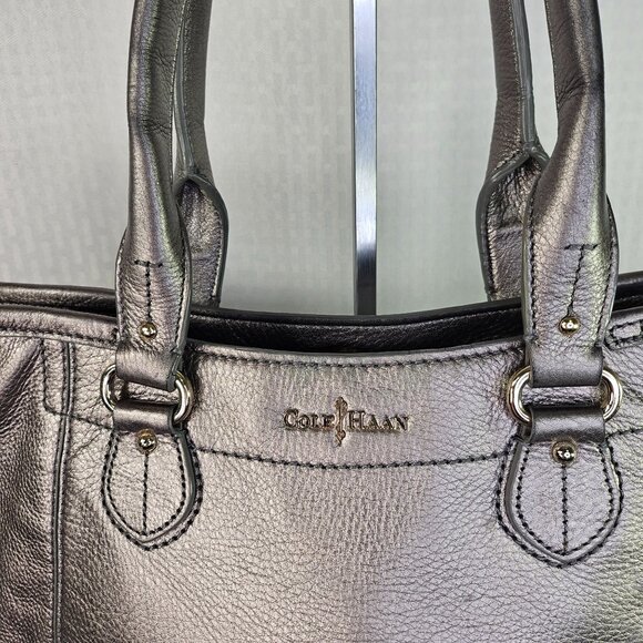 Cole Haan Metallic Leather Tote Bag With Dual Handles & Spacious Interior - Picture 2 of 8